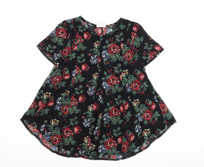 Additional front view of Pins & Needles women’s black floral basic t-shirt, size XS