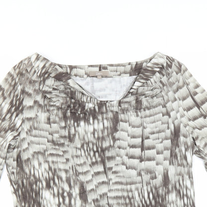 Close-up detail of Soon women’s grey basic blouse, size UK 14