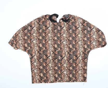 Additional front view of Primark women’s brown animal print basic blouse, size UK 10