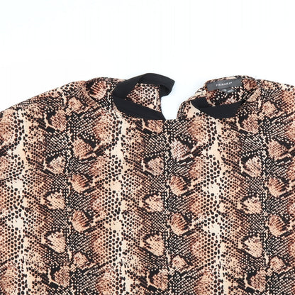Close-up detail of Primark women’s brown animal print basic blouse, size UK 10