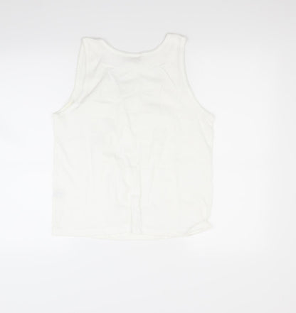Back view of emos women’s white basic t-shirt, size M