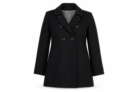 Front view of marks women’s black overcoat coat, size UK 10