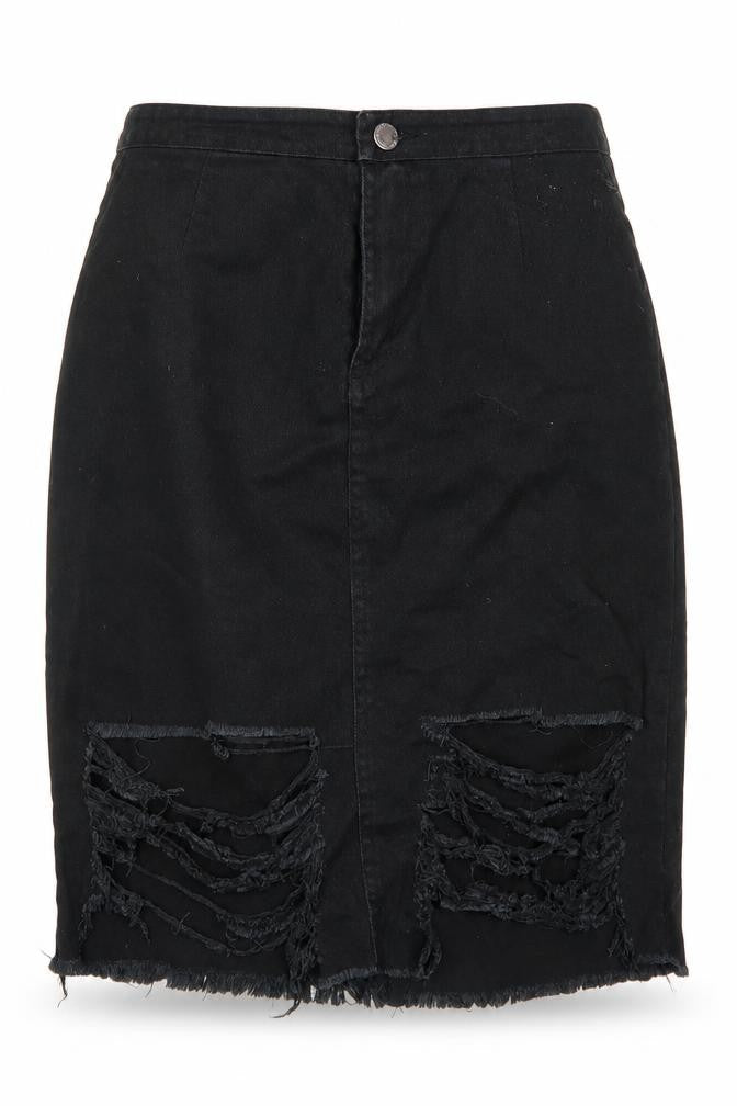 L&L Womens Black  Denim Straight & Pencil Skirt Size 30 in  - Distressed
