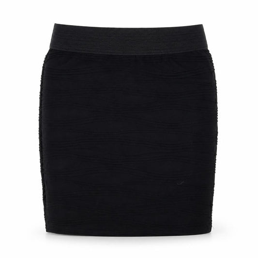 Front view of Internationale women’s black mini skirt, size UK 10, - textured