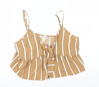 Additional front view of Miss Selfridge women’s brown striped cropped blouse, size UK 10