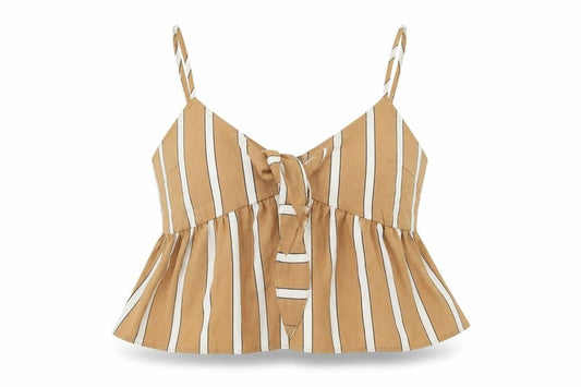 Miss Selfridge Womens Brown Striped  Cropped Blouse Size 10