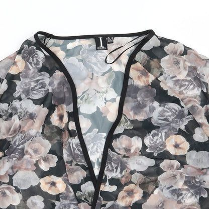 Close-up detail of Izabel women’s multicoloured floral chiffon kimono blouse, size UK 10