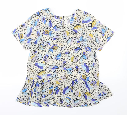 Back view of Atmosphere women’s multicoloured chiffon basic blouse, size UK 12, - leaf print