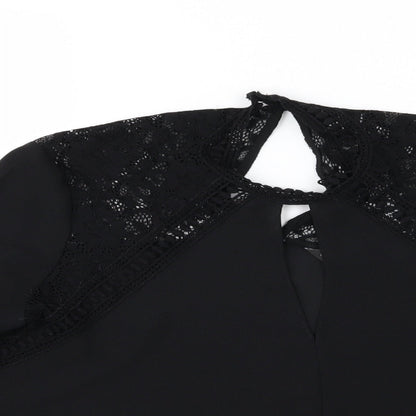 Close-up detail of Miss Selfridge women’s black basic blouse, size UK 8
