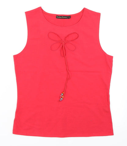 Front view of Sydney Easton women’s pink basic tank, size M
