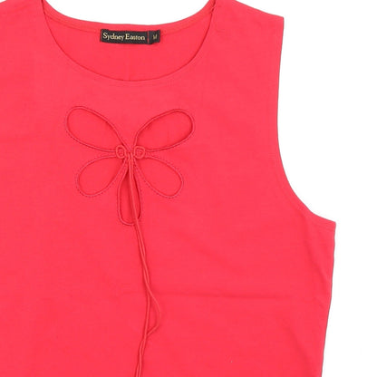 Close-up detail of Sydney Easton women’s pink basic tank, size M