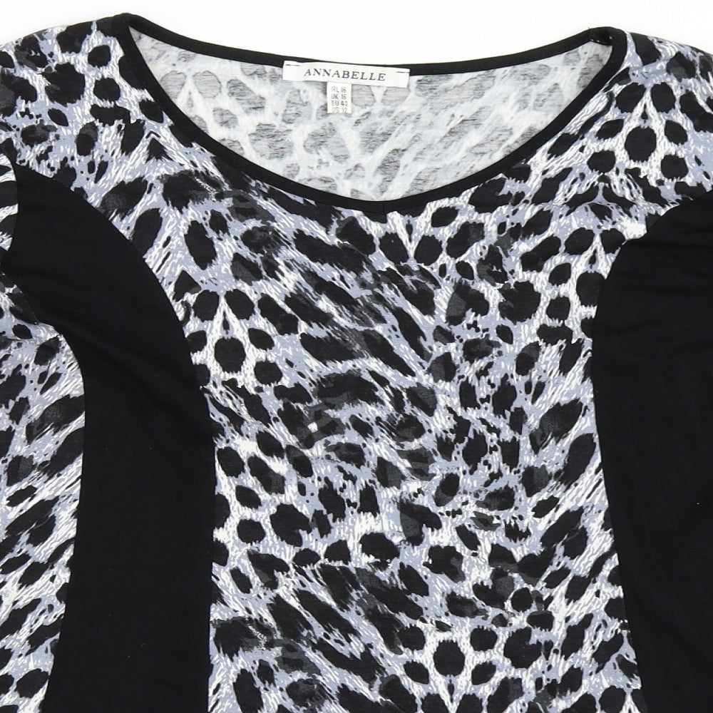 Annabelle Womens Black Animal Print  Basic T-Shirt Size 16