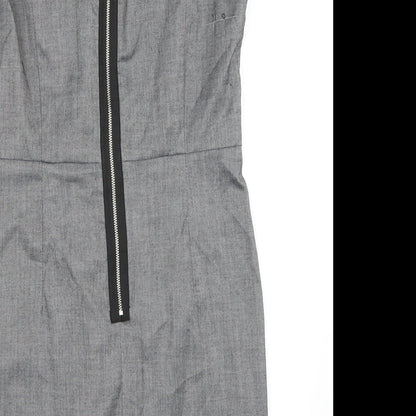 Brand and care label for Miss Selfridge women’s grey shift, size UK 14