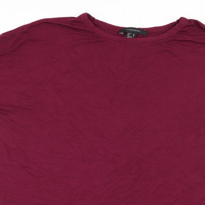 Close-up detail of Atmosphere women’s purple jersey basic t-shirt, size UK 10