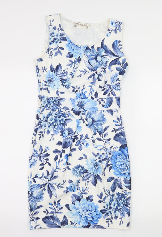 Voulez-Vous Womens White Floral Jersey Sheath  Size 8