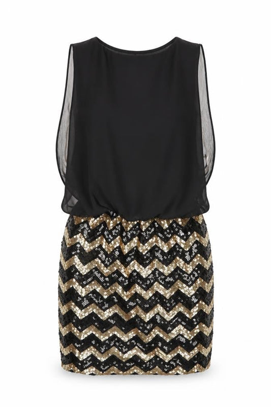 New Look Womens Black Striped Chiffon Mini  Size 10