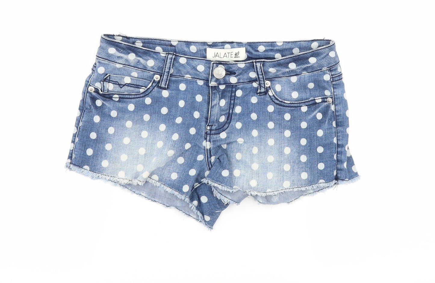 Jalate Womens Blue Polka Dot Denim Hot Pants Shorts Size 28 in