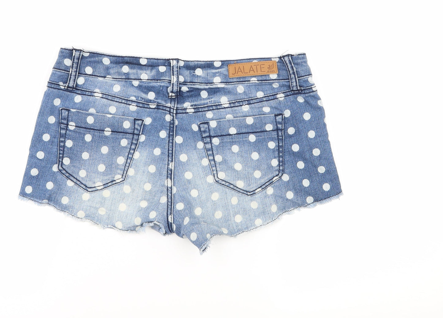 Jalate Womens Blue Polka Dot Denim Hot Pants Shorts Size 28 in