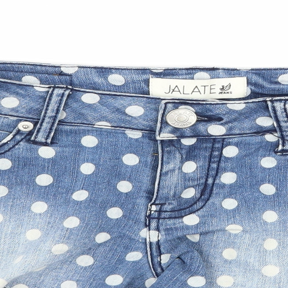 Jalate Womens Blue Polka Dot Denim Hot Pants Shorts Size 28 in