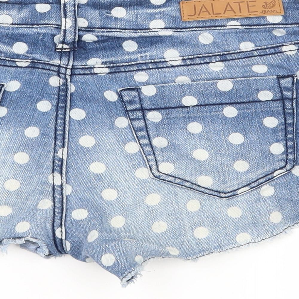 Jalate Womens Blue Polka Dot Denim Hot Pants Shorts Size 28 in
