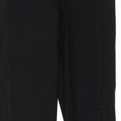 Close-up detail of Topshop women’s black trousers, size UK 10, 25-inch leg