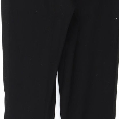 Brand and care label for Topshop women’s black trousers, size UK 10, 25-inch leg
