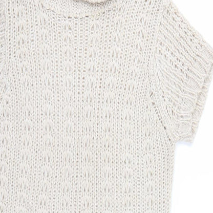 Close-up detail of EVIE women’s beige jumper, size UK 14