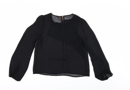 Additional front view of Miss Selfridge women’s black tunic blouse, size UK 10
