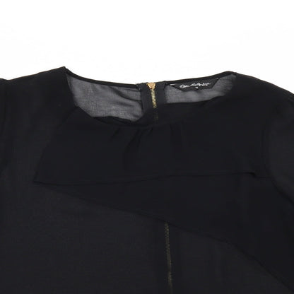 Close-up detail of Miss Selfridge women’s black tunic blouse, size UK 10