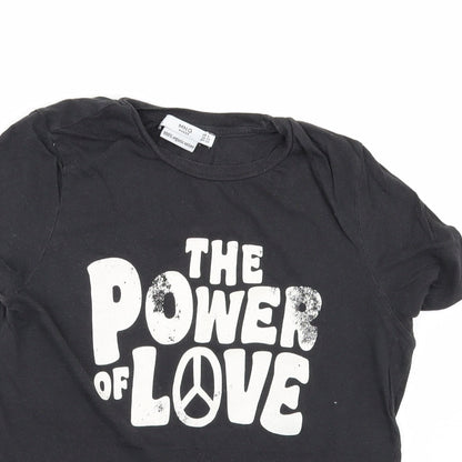 Close-up detail of Mango women’s black basic t-shirt, size S