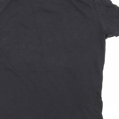 Brand and care label for Mango women’s black basic t-shirt, size S