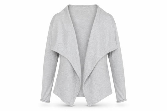 Front view of F&F women’s grey cardigan jumper, size UK 10