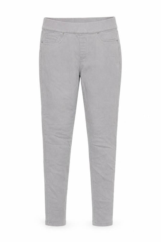 Front view of Denim & Co. women’s green denim skinny jeans, size UK 10, 28-inch leg