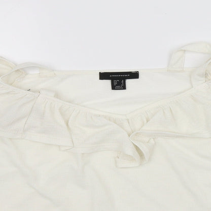 Close-up detail of Atmosphere women’s white basic blouse, size UK 8