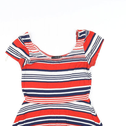 Close-up detail of Atmosphere women’s red striped bodycon, size UK 8