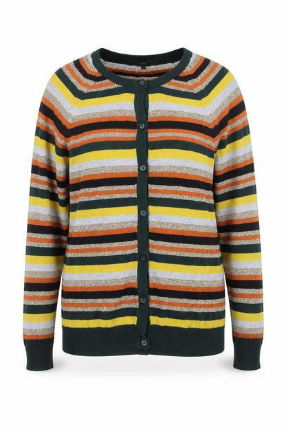 Front view of Next women’s multicoloured striped cape jumper, size UK 10