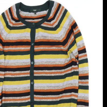 Close-up detail of Next women’s multicoloured striped cape jumper, size UK 10