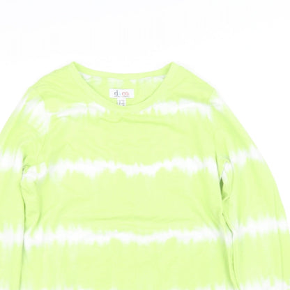 Close-up detail of d&co women’s green jumper, size XS