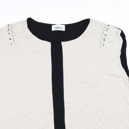 Close-up detail of Afibel women’s beige basic t-shirt, size UK 20