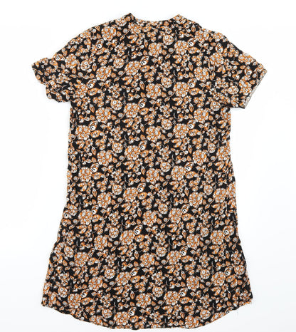 Back view of Papaya women’s black floral a-line, size UK 10