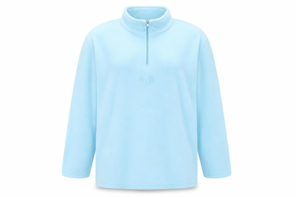 Front view of Wunder Colour women’s blue fleece jacket, size L