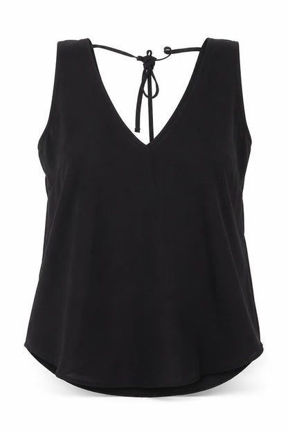 Front view of Preworn women’s black basic blouse, size UK 12