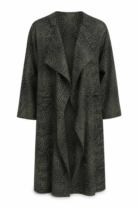 Front view of Divided women’s green animal print chiffon overcoat coat, size UK 6