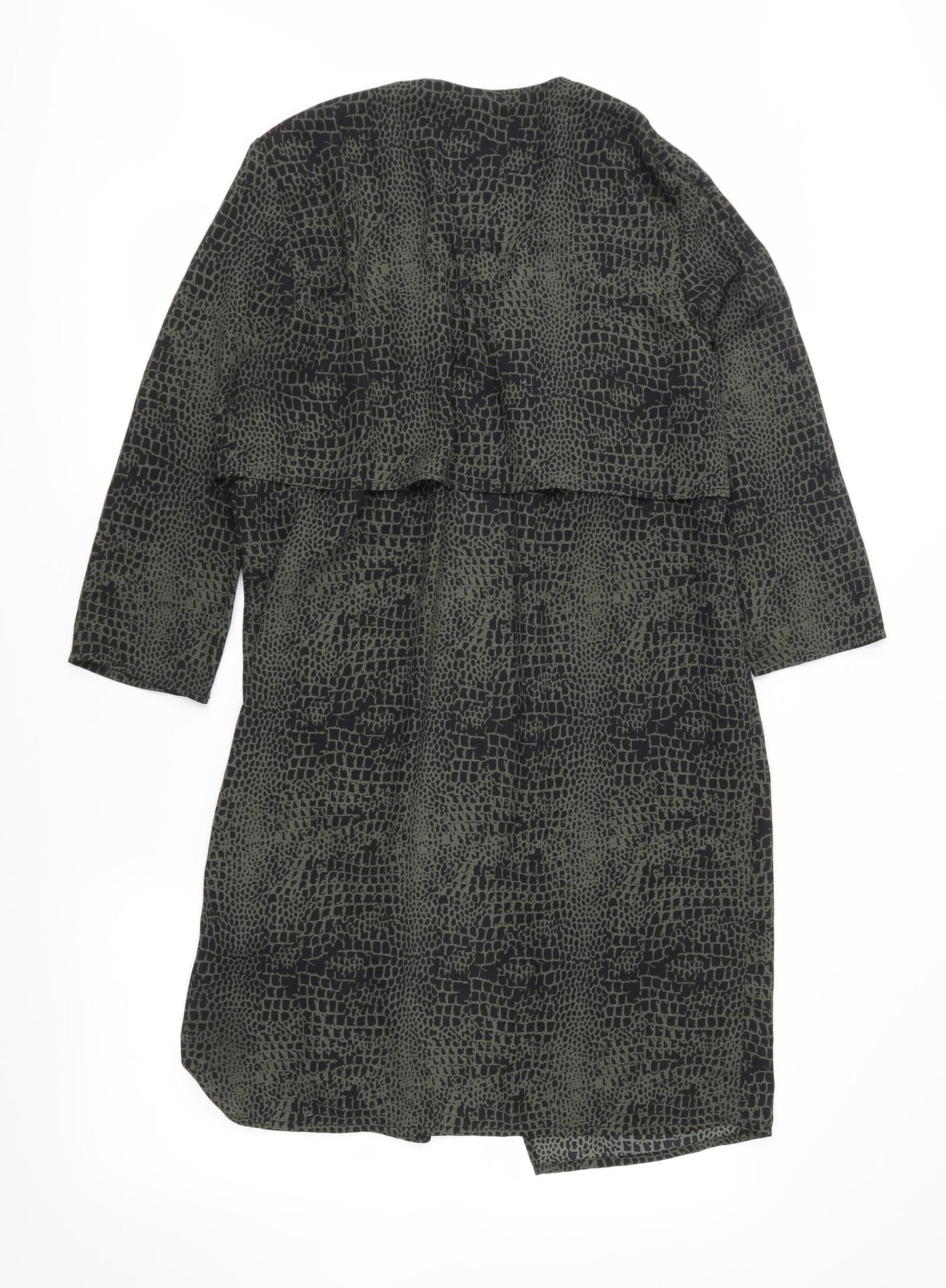 Divided Womens Green Animal Print Chiffon Overcoat Coat Size 6