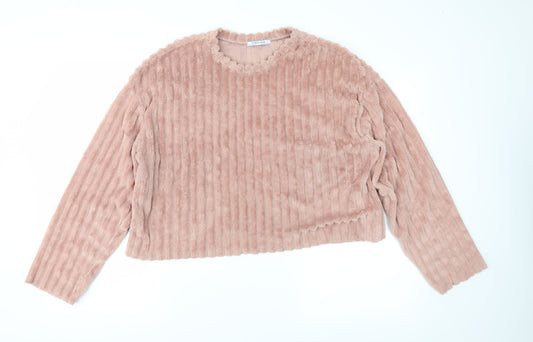 Zara Womens Pink  Fleece Pullover Sweatshirt Size M