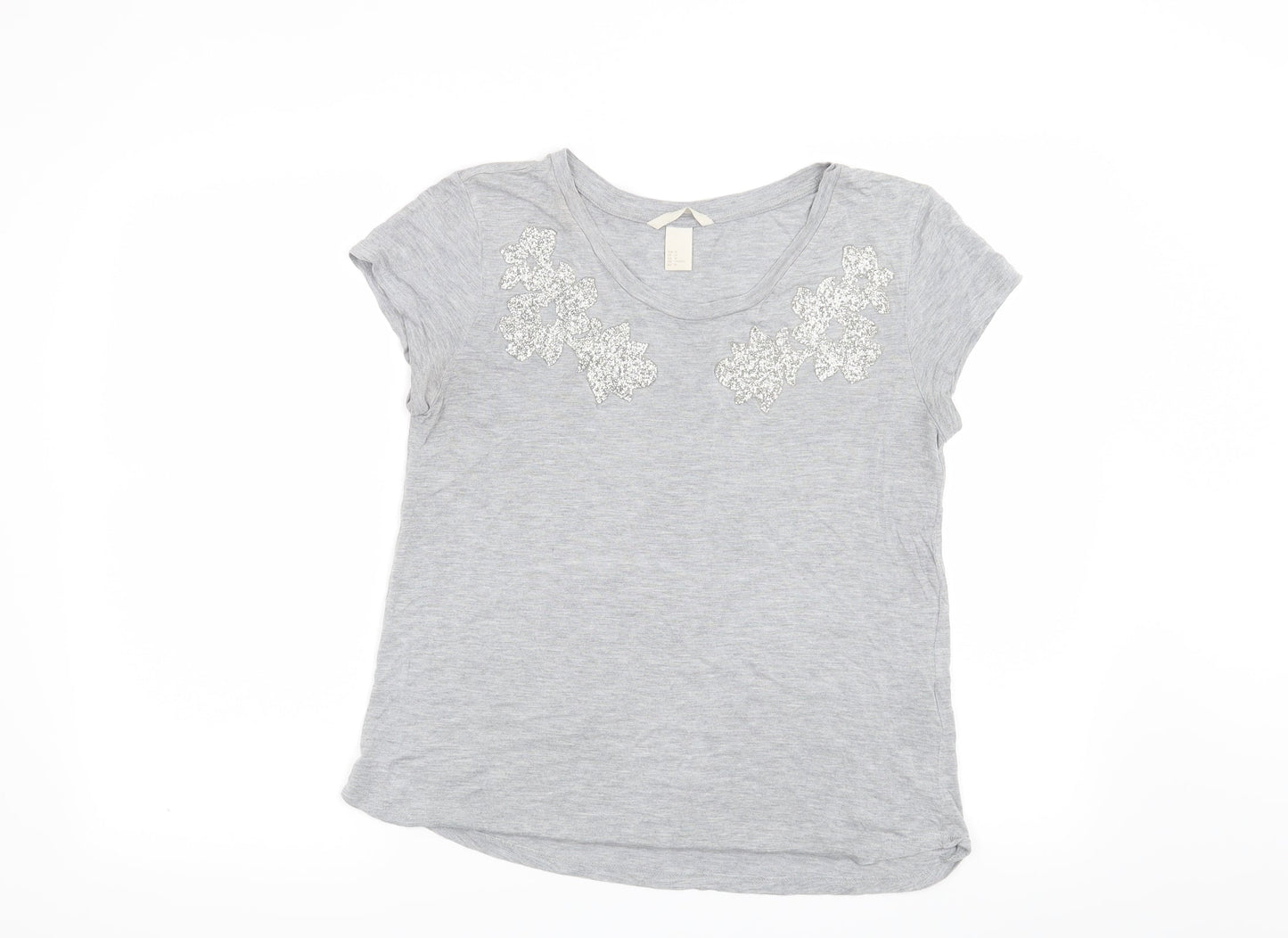 H&M Womens Grey Floral  Basic T-Shirt Size M