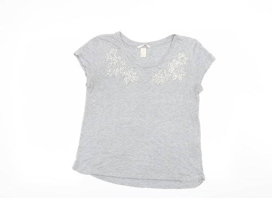 H&M Womens Grey Floral  Basic T-Shirt Size M