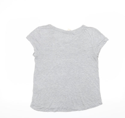 Back view of H&M women’s grey floral basic t-shirt, size M