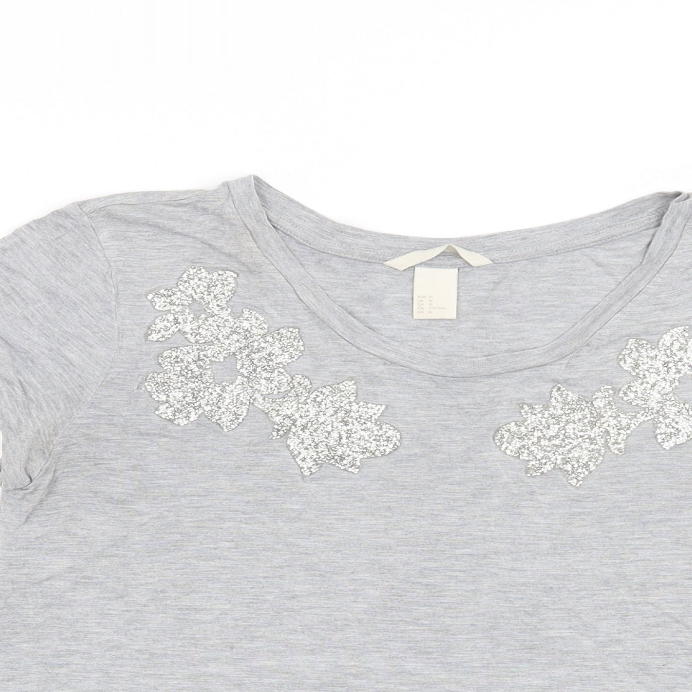 H&M Womens Grey Floral  Basic T-Shirt Size M