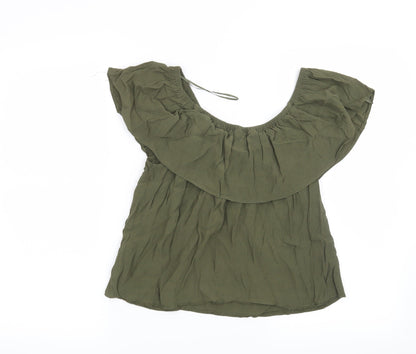 Back view of Miss Selfridge women’s green basic blouse, size UK 10